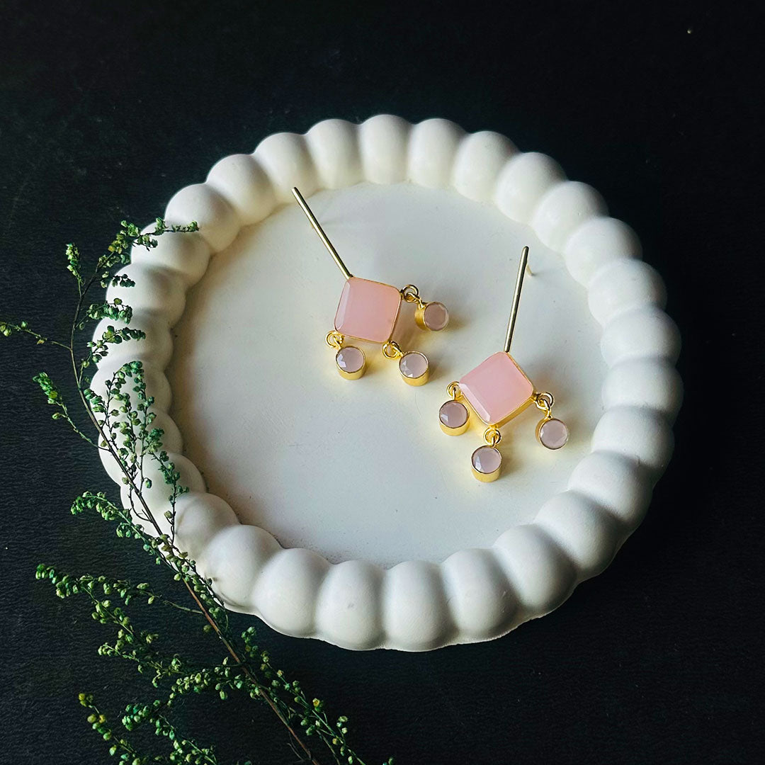 Fine Dine Pink Stone Brass Earrings