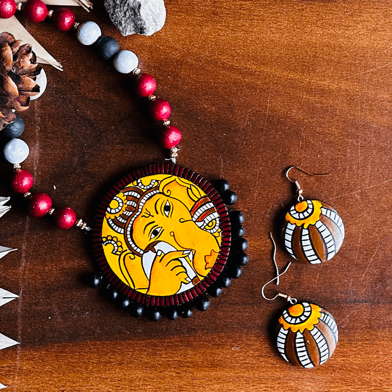 Handmade Ganesha Design Terracota Set