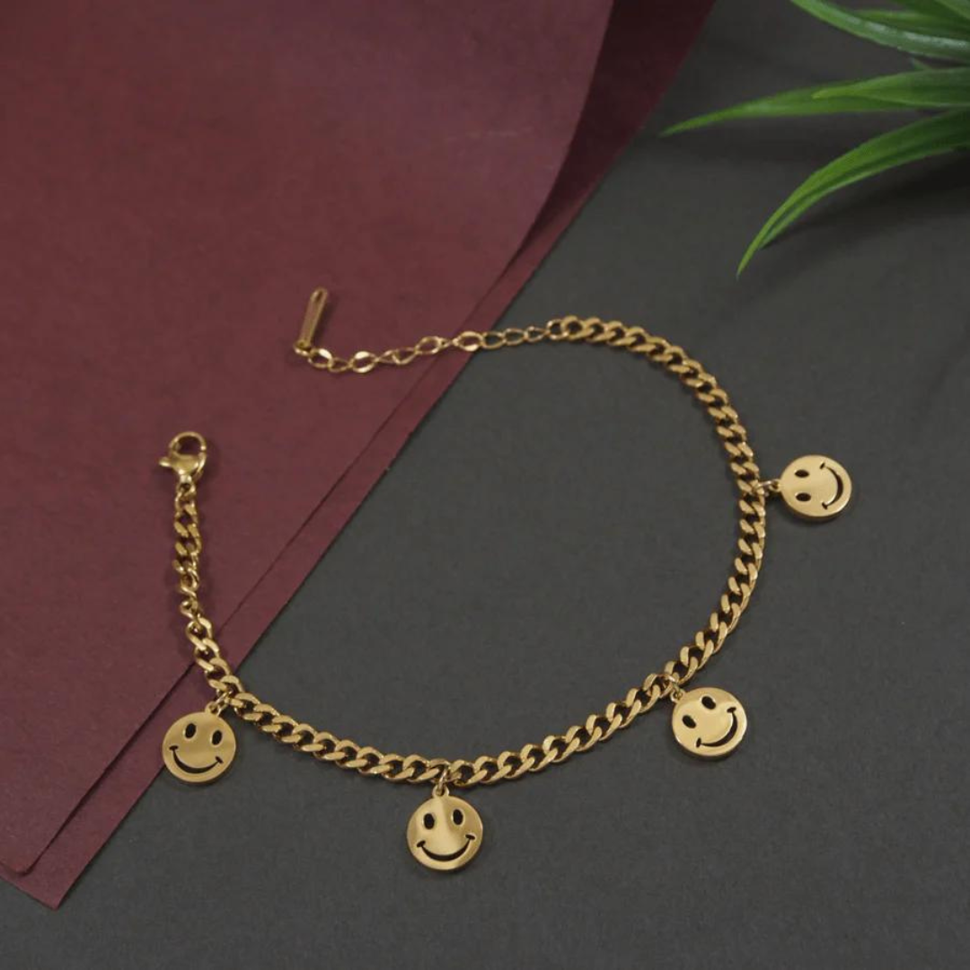 Gold Plated Smiley Charm Bracelet