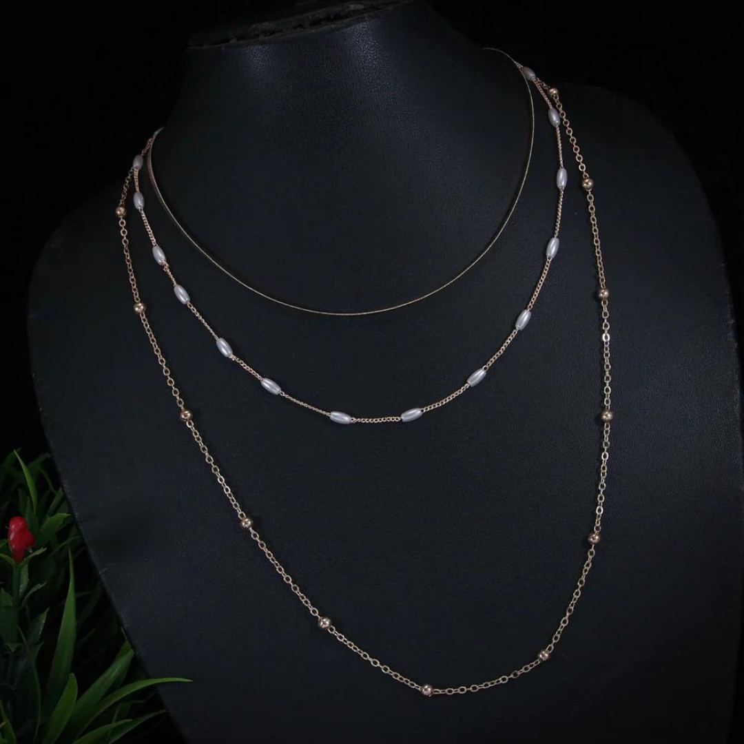 Rosegold Plated Multi Layered Pearl Necklace