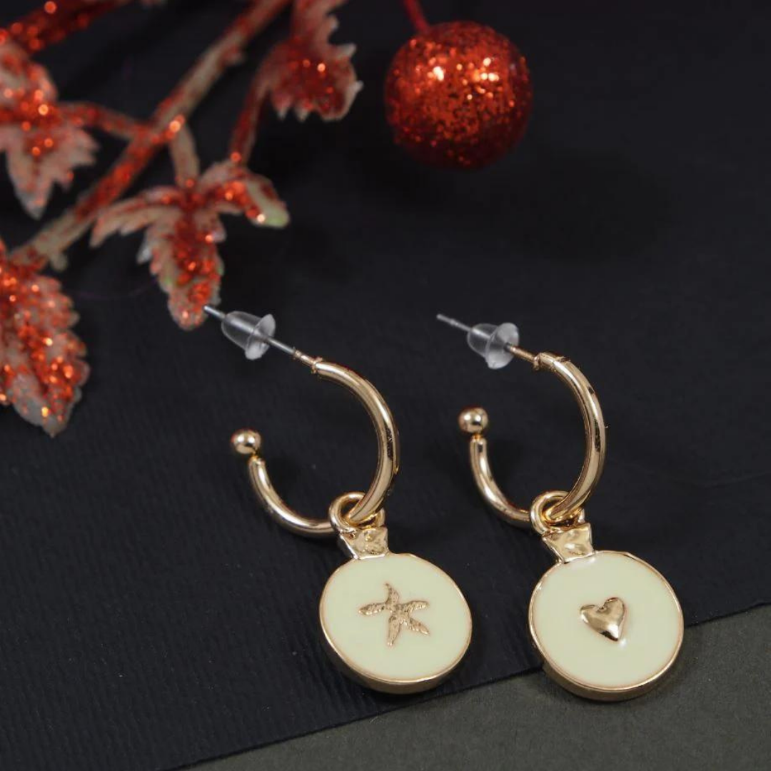 Gold Plated Small Heart Starfish Design Hoops Earring