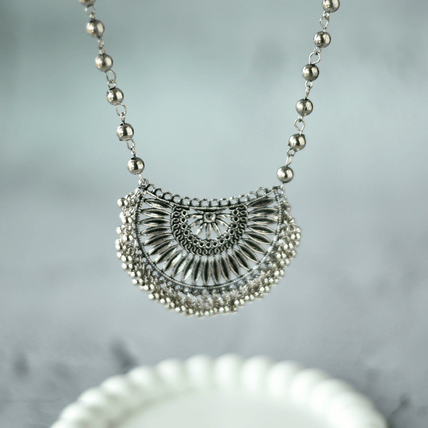 Half Round Stylish Oxidised Pendant Jewellery