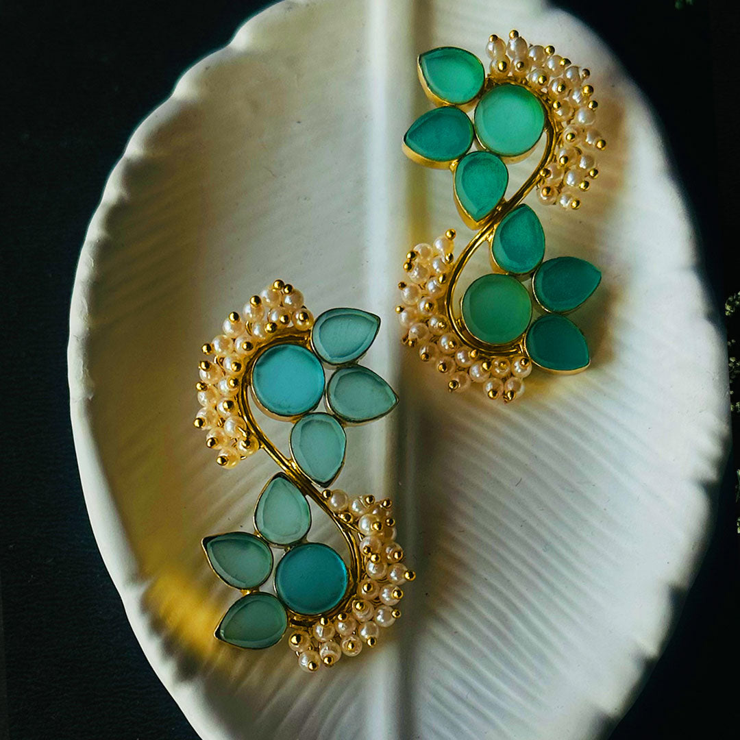 Royal Green Affair Brass Earrings