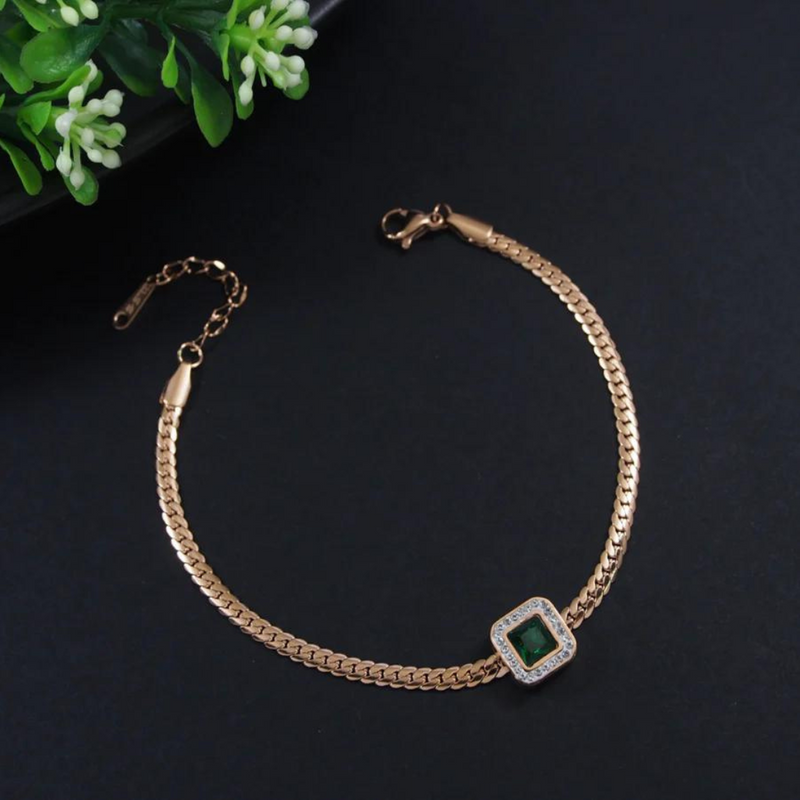 Rosegold Green Gemstone Bracelet