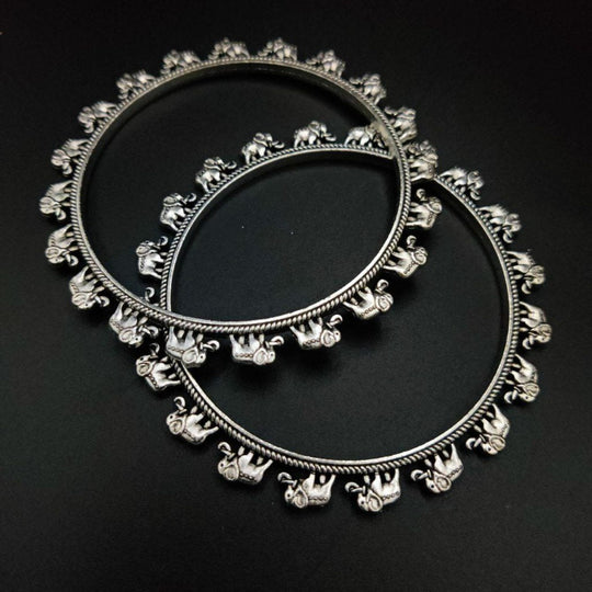 Attractive Elephant Design Silver plated Bangle. 1 pair. Size- 2.6