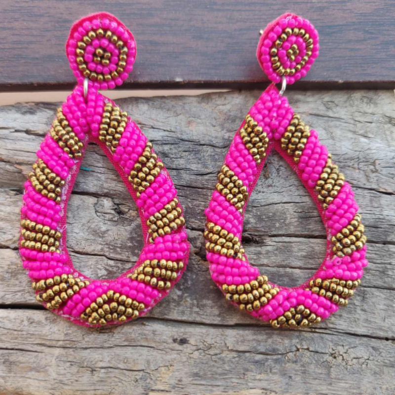 Pretty Pink Hand Embroidered Earrings