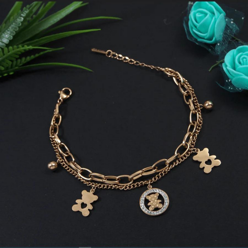 Rosegold Teddy Bear Charm Bracelet