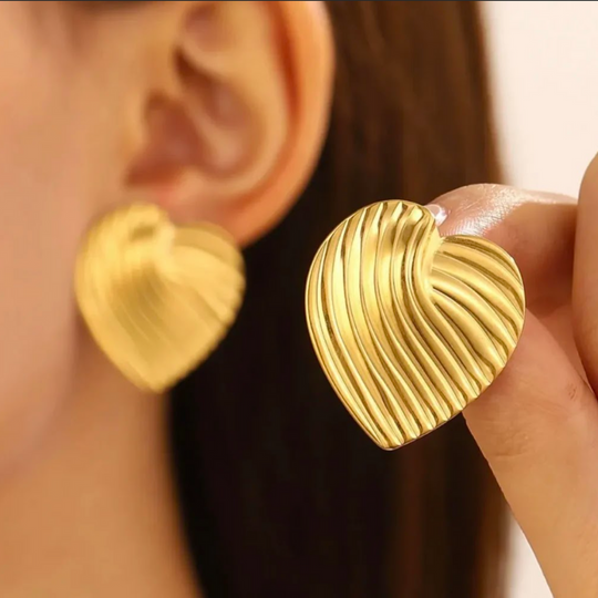 Chuncky Heart Gold Plated Hoops