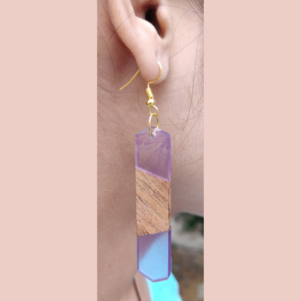 Lilac Wooden Resin Dangler Earring