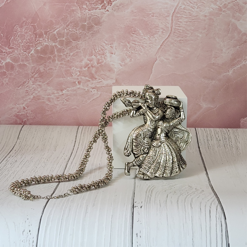Radha Krishna Necklace with Ghunghru Hoop Earring & cuff Bracelet