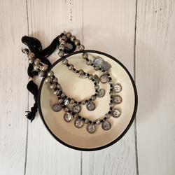 German Silver Kohlapuri Beaded 2 Layer Coin Necklace