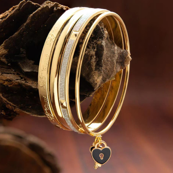 Gold Plated With Silver Shine Set Of Bangles With Key-Heart Charms
