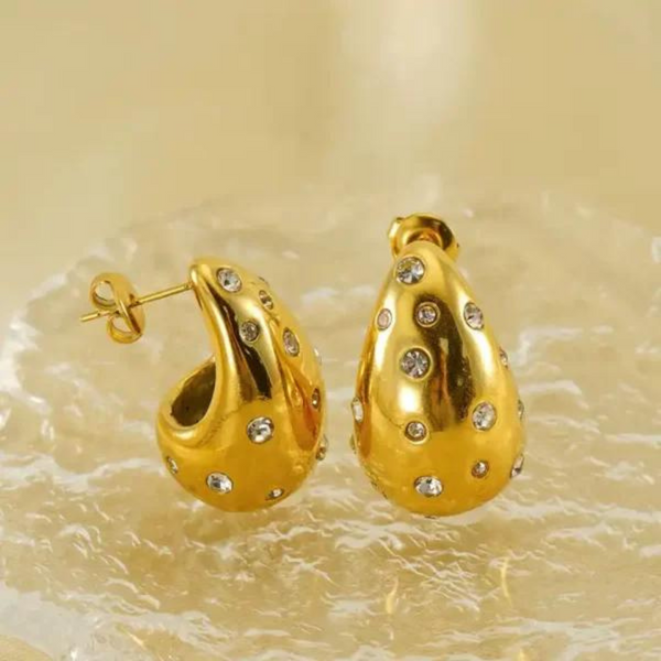 Stone Studded Gold Plated Water Drop Studs
