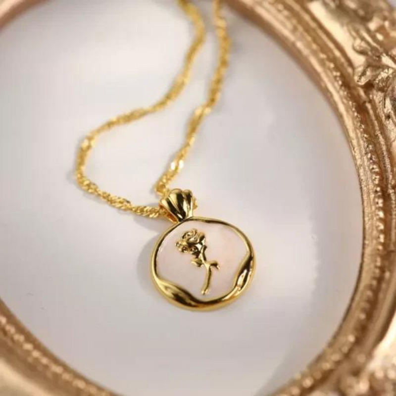 Delicate Round Frame Rose Plated Neck Piece