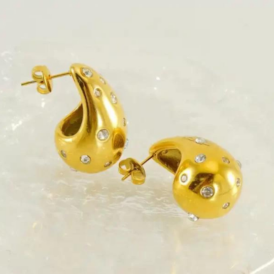 Stone Studded Gold Plated Water Drop Studs