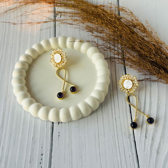 Cross Path Pearl & Brass Earrings