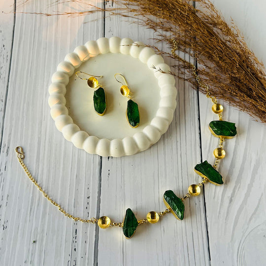 The Green Sorcerer Stone Brass & Natural Stone Necklace Set