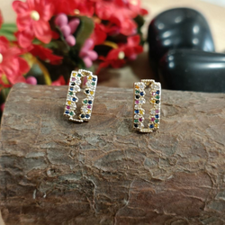 Gold Plated Blade Shaped Multi Color CZ Studs