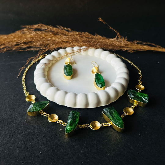 The Green Sorcerer Stone Brass & Natural Stone Necklace Set