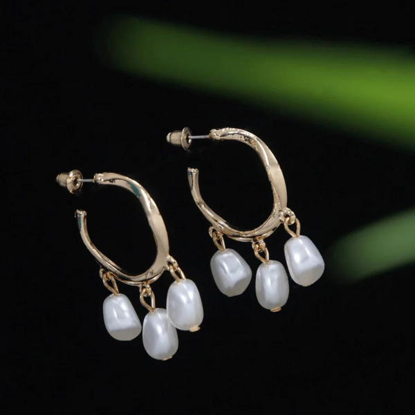 Gold Plated Pearl Hoops Earring