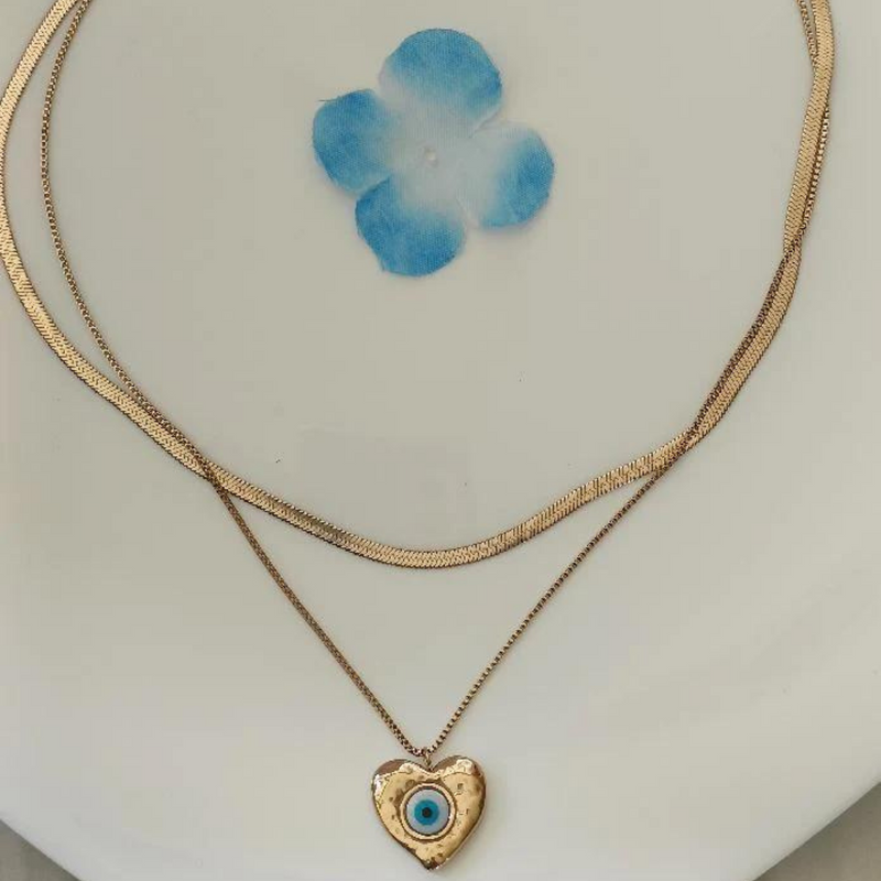 Duel Layer Evil Eye Heart Shaped Neck Piece