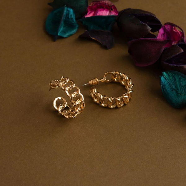 Gold Plated Circular Chain Style Designed Hoops Earring