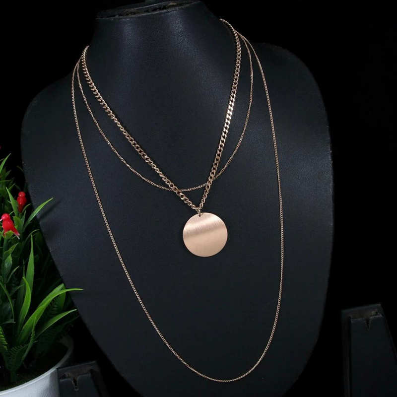 Stainless Steel Rosegold Plated Triple Layered Chain Necklace