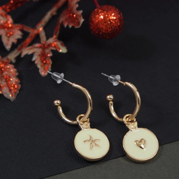 Gold Plated Small Heart Starfish Design Hoops Earring