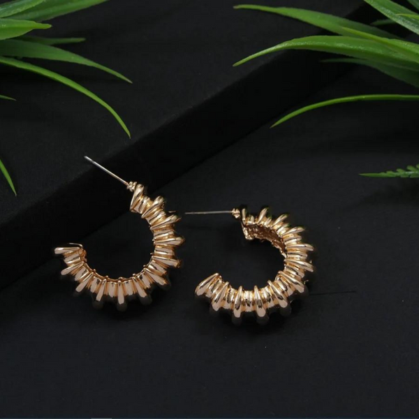 Gold Plated Scalloped Twist Hoops Earring