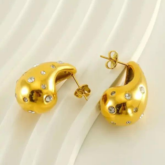 Stone Studded Gold Plated Water Drop Studs