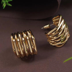 Gold Plated Curved Line Accordion Hoops Earring