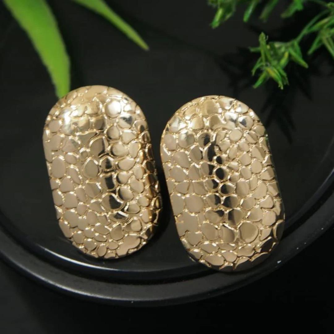 Gold Plated Oval Stud Western Earring