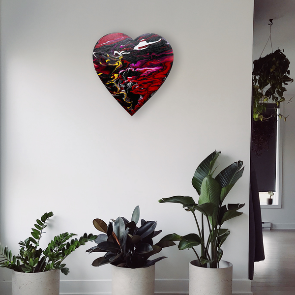 Modern Acrylic Fluid painting on heart shape 12 inches canvas for home decor
