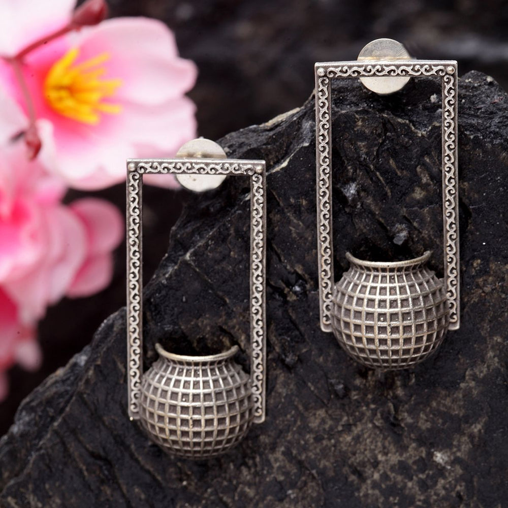 Beautiful Oxidised Pot Design Tribal Handcrafted Studs