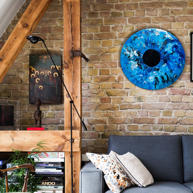 An original Acrylic Fluid Wall Painting- The Blue Ocean Eye on 24X24 inch Canvas