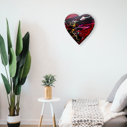 Modern Acrylic Fluid painting on heart shape 12 inches canvas for home decor